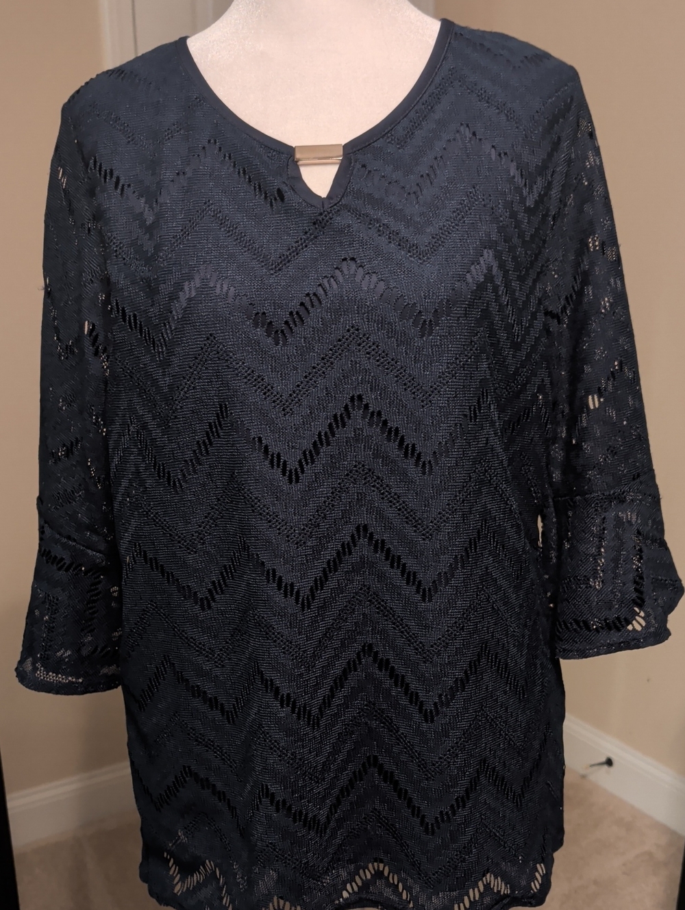 American City Wear Navy Blue Crochet Tunic with Bar Accent